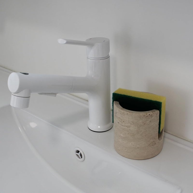 Natust Natural Travertine Sponge Holder for Kitchen Sink, Drying Rack, Compact Sink Caddy Organizer (Beige Travertine) - Image 2